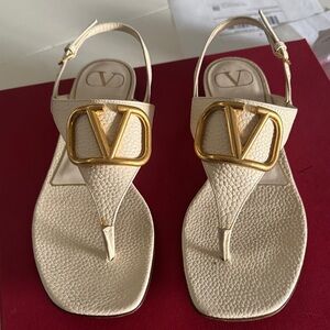 Valentino Beige and Gold Women's Sandals